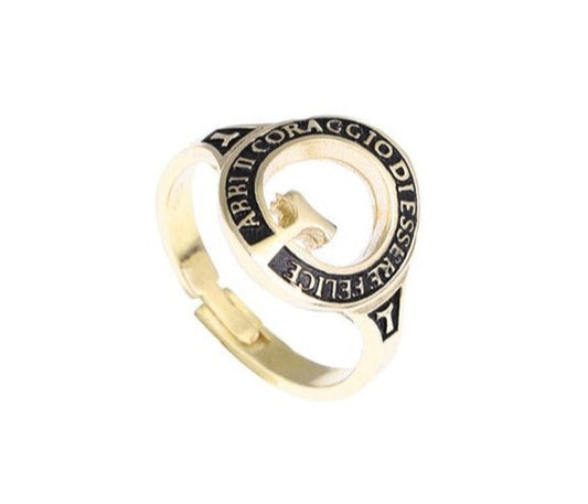 Anello ABBI IL CORAGGIO DI ESSERE FELICE Beatitudinem Placcato Oro Brunito