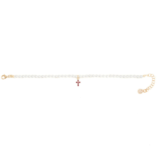 Bracciale Perle ICONA Crucis - Pietre Rosse
