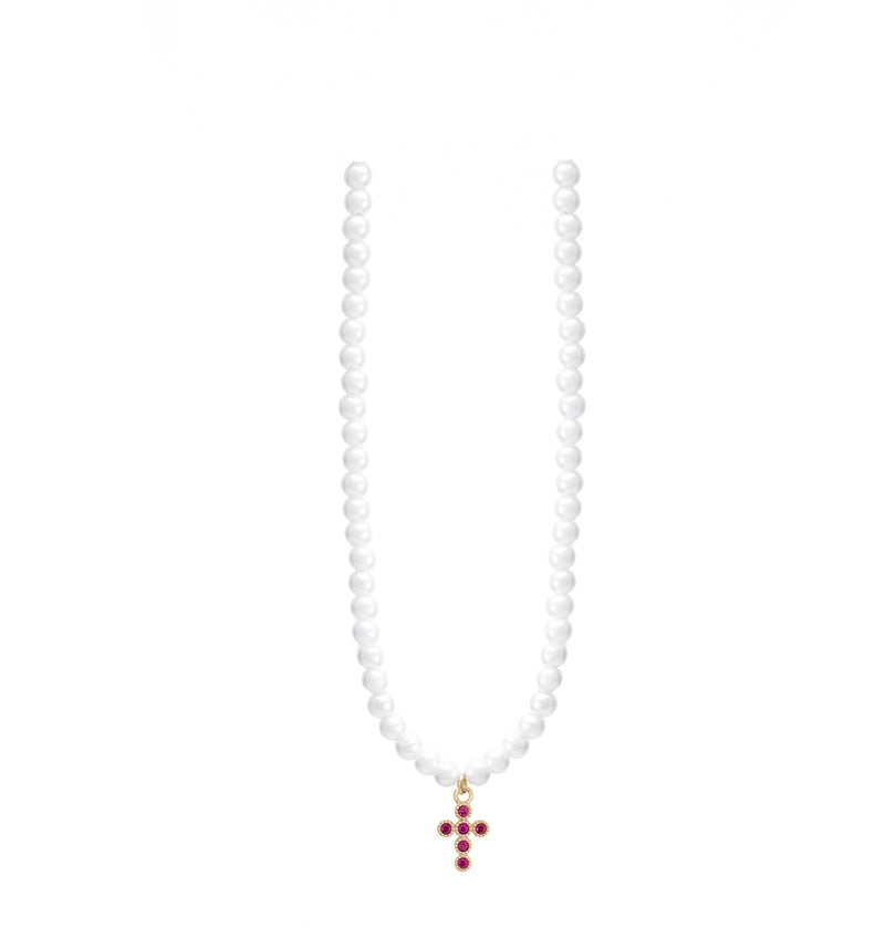 Collana Perle ICONA Crucis - Pietre Rosse